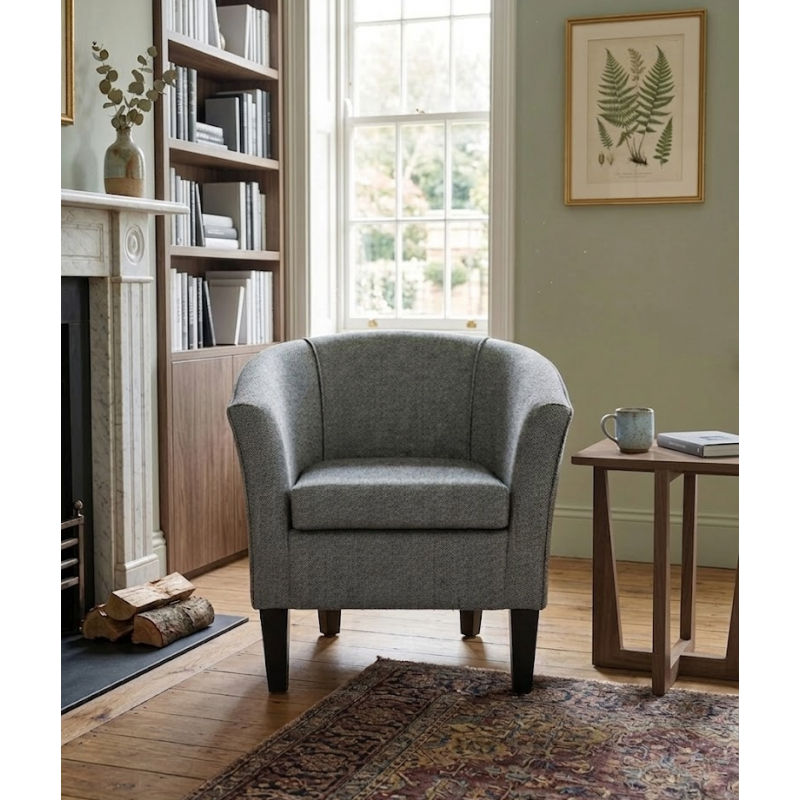 Designer Tub Chair in a Perth Herringbone Slate Fabric