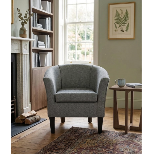 Designer Tub Chair in a Perth Herringbone Slate Fabric