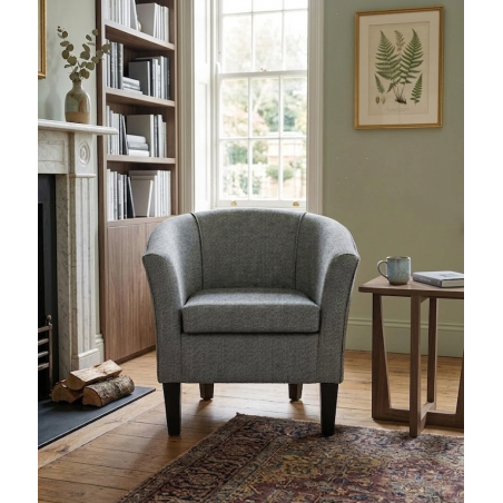 Designer Tub Chair in a Perth Herringbone Slate Fabric