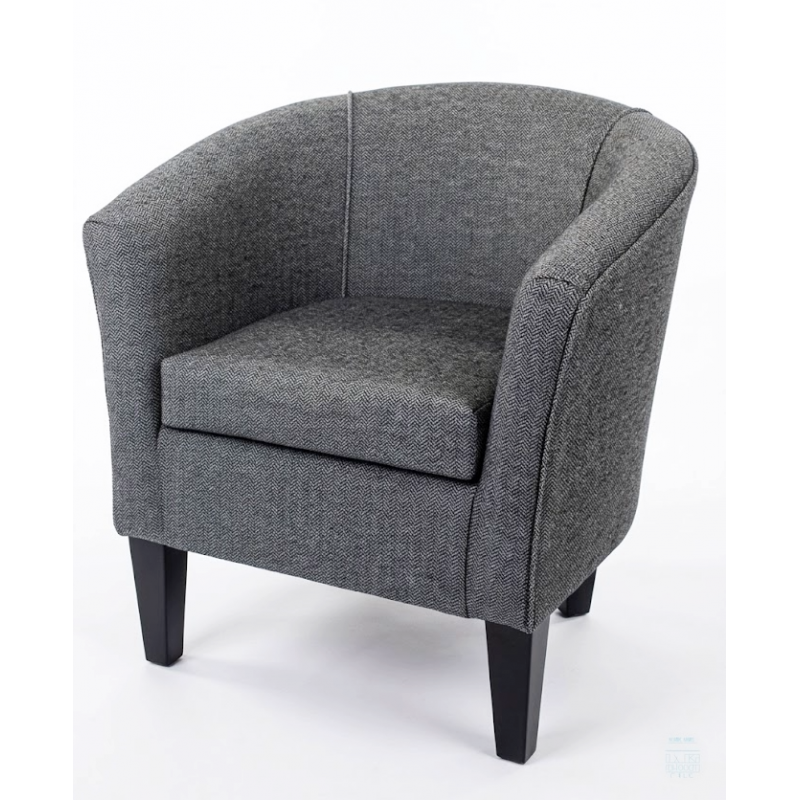 Designer Tub Chair in a Perth Herringbone Slate Fabric - side