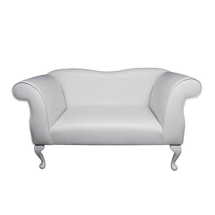 Small Chaise Sofa in a White Faux Leather Fabric Small Chaise Sofa in a White Faux Leather Fabric