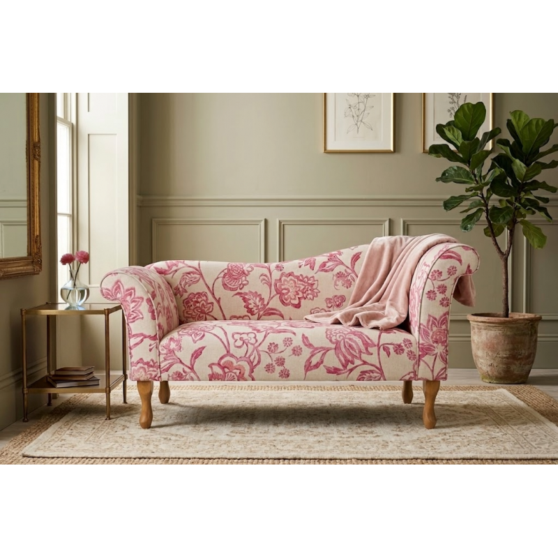 Designer Chaise Sofa in a Giardino Pink Eden Bloom Fabric