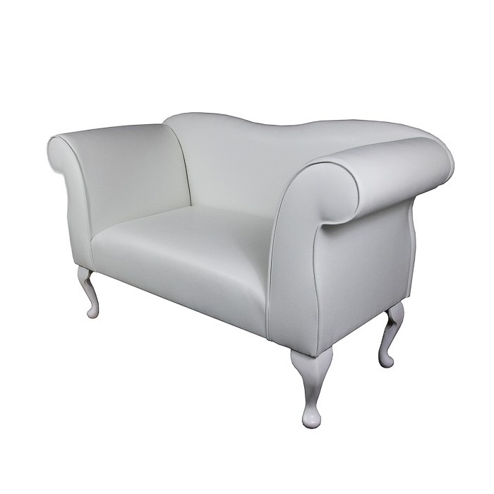 Small Chaise Sofa in a White Faux Leather Fabric Small Chaise Sofa in a White Faux Leather Fabric