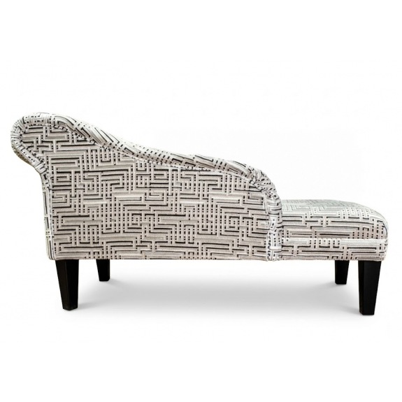 LUXE 52" Medium Chaise Longue in Venezia Black Geometric Maze Fabric