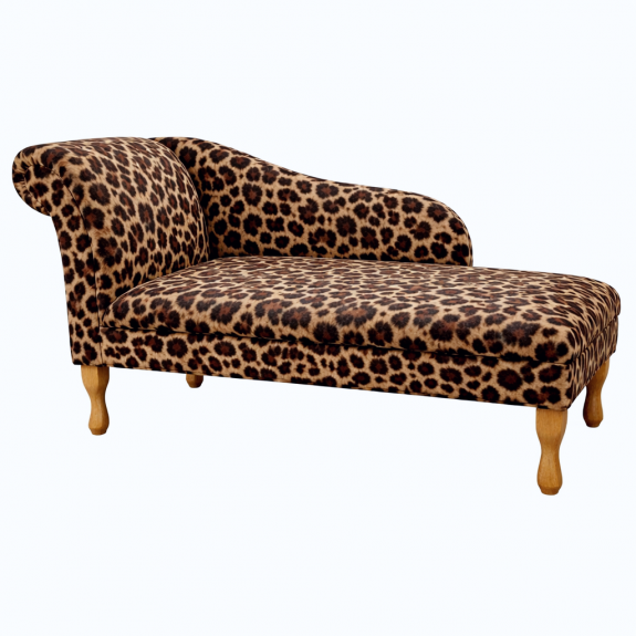 60" Large Chaise Longue in a Leopard Print Faux Fur Velboa Fabric
