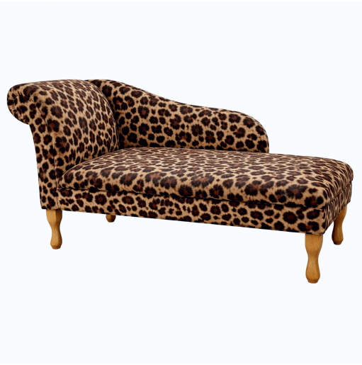 60" Large Chaise Longue in a Leopard Print Faux Fur Velboa Fabric