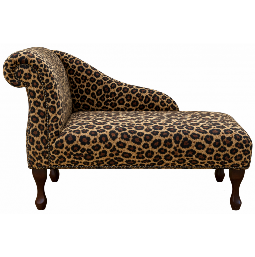 41" Mini Chaise Longue in a Leopard Print Velboa Faux Fur Fabric with Studding