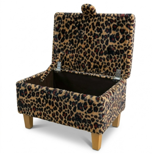 Storage Footstool Ottoman in Leopard Print Velboa Faux Fur Fabric