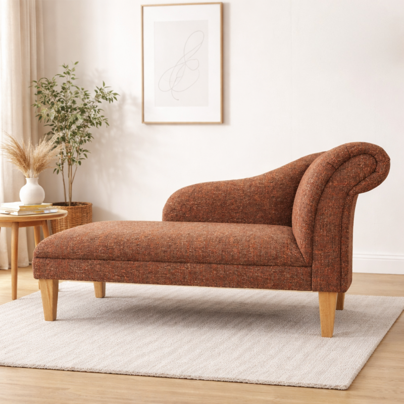 52" Medium Chaise Longue in a Vulcano Russet Weave Fabric