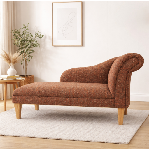 52" Medium Chaise Longue in a Vulcano Russet Weave Fabric