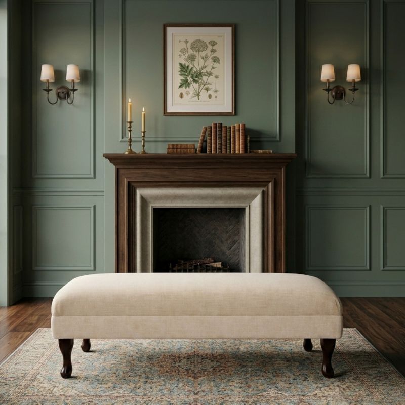 Bench Footstool in Adrano Oatmeal Velvet Fabric