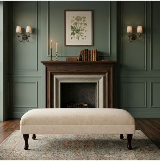 Bench Footstool in Adrano Oatmeal Velvet Fabric