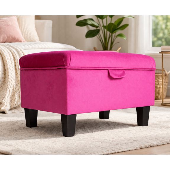 Storage Footstool in a Cambio Fuchsia Matt Luxury Velvet Fabric