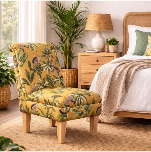 Bedroom Chair in a Fryetts Monkey Ochre Tropical Fabric