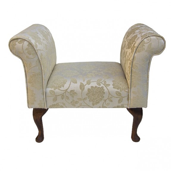 31.5" Compact Window Seat Settle in a Woburn Floral Gold Chenille Fabric
