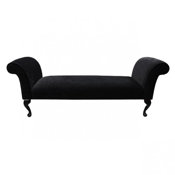 64" Large Window Seat Settle in a Plush Black Fabric