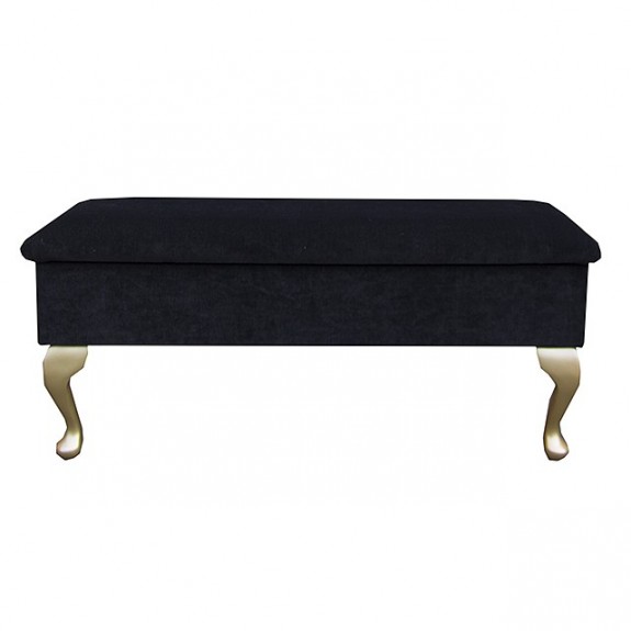 Large Dressing Table Storage Stool in a Plush Black Fabric