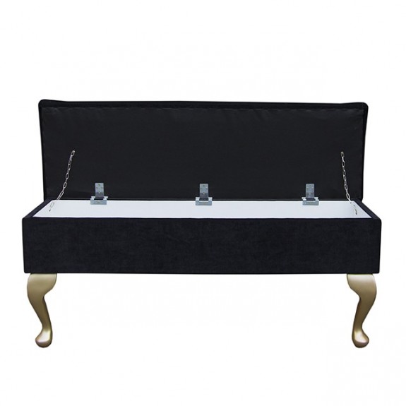 Large Dressing Table Storage Stool in a Plush Black Fabric