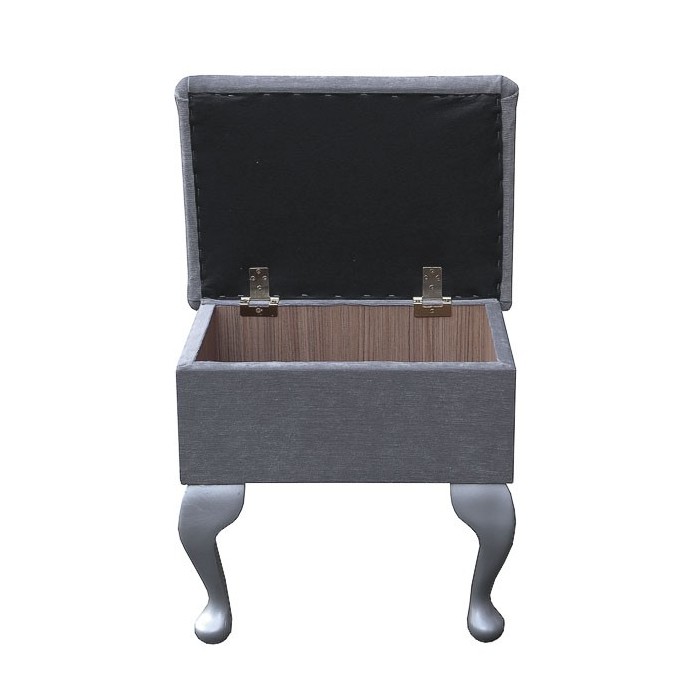 grey velvet stool with storage