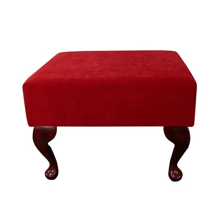Small Footstool in a Rouge / Red Pimlico Velvet Fabric - 16022