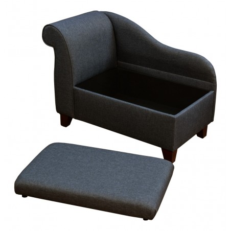 small grey chaise lounge with storage