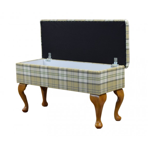 Medium Dressing Table Storage Stool in a Piazza Green Tartan Fabric
