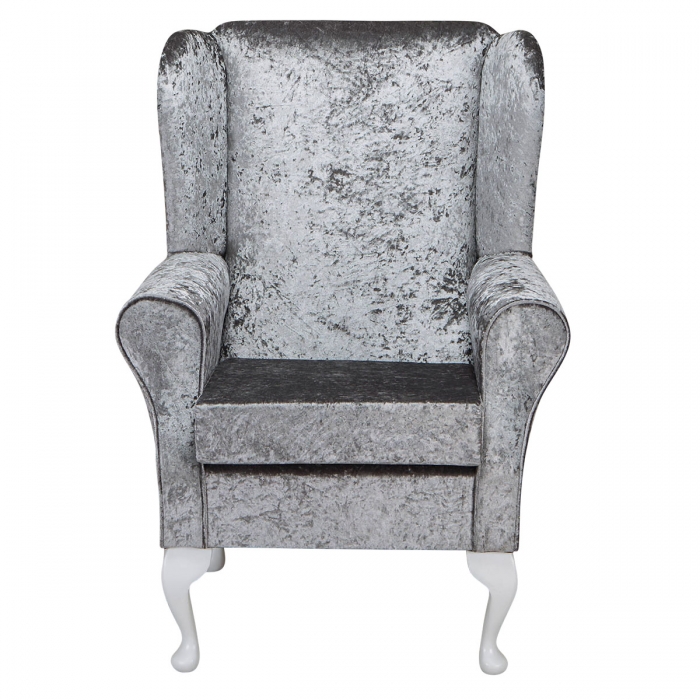 Wingback Chair in a Shimmer Steel Crushed Velvet Fabric | Beaumont