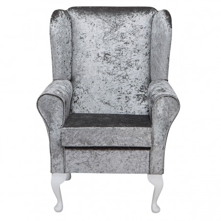Wingback Chair in a Shimmer Steel Crushed Velvet Fabric | Beaumont