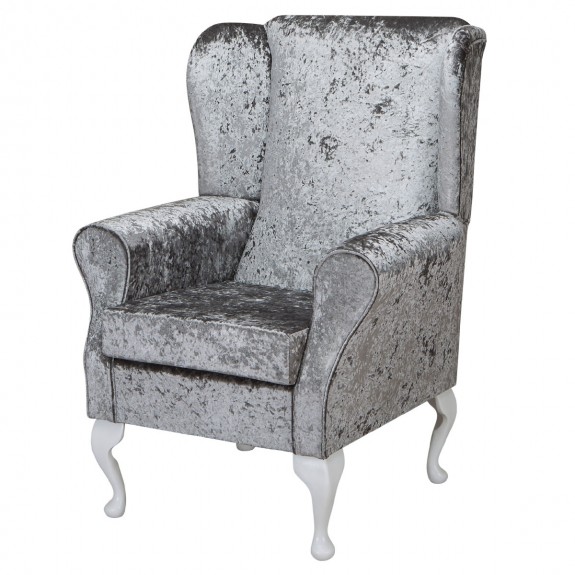 Wingback Chair in a Shimmer Steel Crushed Velvet Fabric | Beaumont