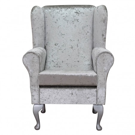 Wingback Chair in a Shimmer Silver Crushed Velvet Fabric | Beaumont