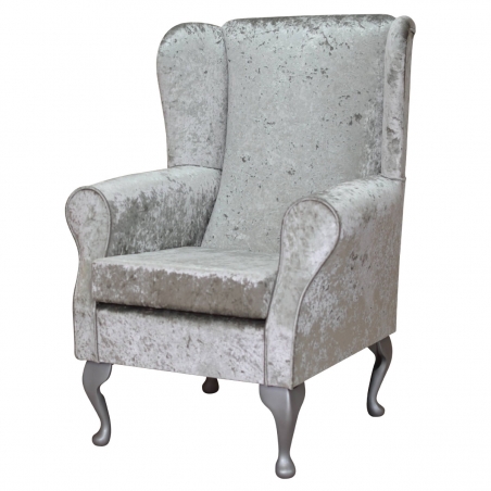 Wingback Chair in a Shimmer Silver Crushed Velvet Fabric | Beaumont