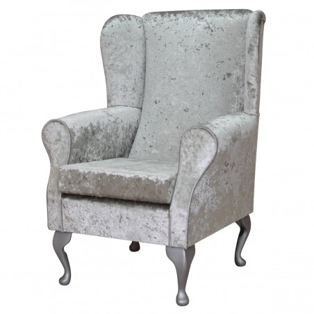 Wingback Chair in a Shimmer Silver Crushed Velvet Fabric | Beaumont