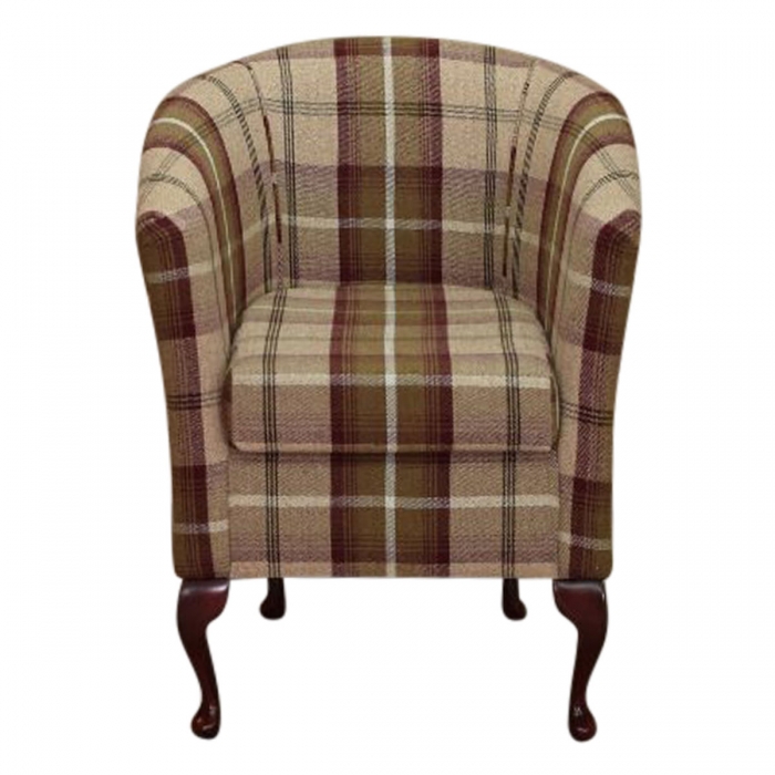 Designer Tub Chair in Balmoral Mulberry Tartan Fabric | Beaumont