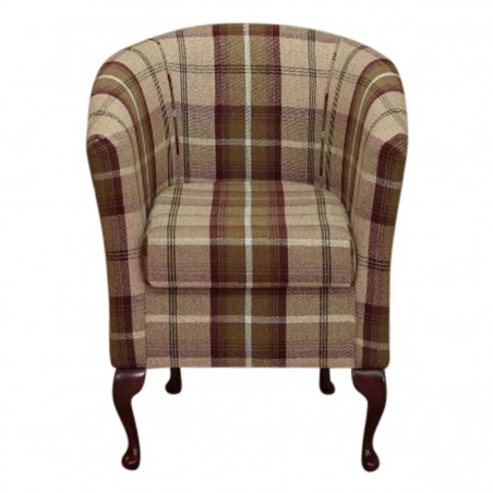 Designer Tub Chair in Balmoral Mulberry Tartan Fabric | Beaumont