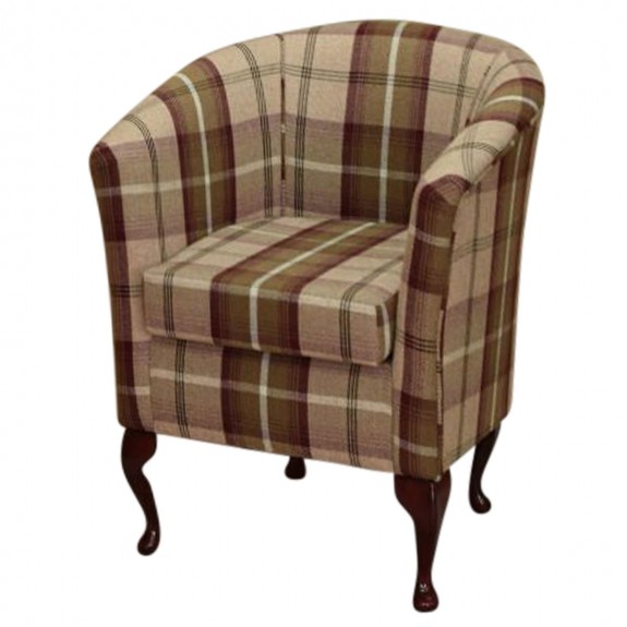 Designer Tub Chair in Balmoral Mulberry Tartan Fabric | Beaumont