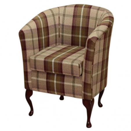 Designer Tub Chair in Balmoral Mulberry Tartan Fabric | Beaumont