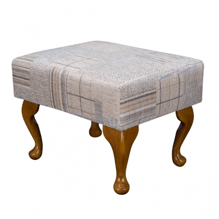 Footstool in a Maida Vale Patchwork Stone Fabric SR14660 | Beaumont