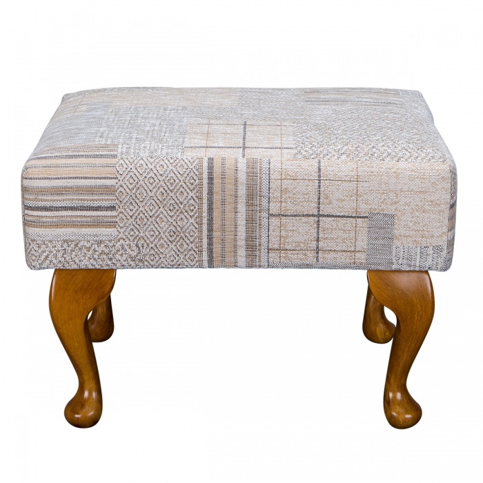 Footstool in a Maida Vale Patchwork Stone Fabric SR14660 | Beaumont