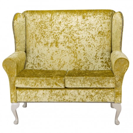 2 Seater Sofa in a Bling Chartreuse Crushed Velvet Fabric | Beaumont