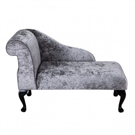 Mini Chaise Longue in a Shimmer Steel Crushed Velvet Fabric | Beaumont