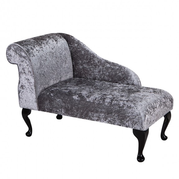 Mini Chaise Longue in a Shimmer Steel Crushed Velvet Fabric | Beaumont