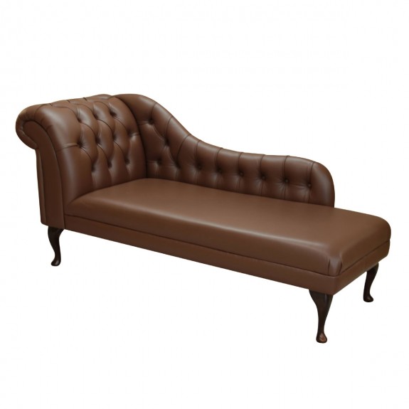 Large Buttoned Chaise Longue in Genuine Brown Leather | Beaumont
