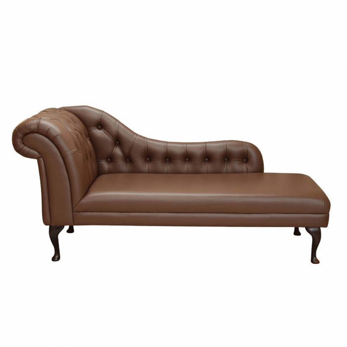 Large Buttoned Chaise Longue in Genuine Brown Leather | Beaumont