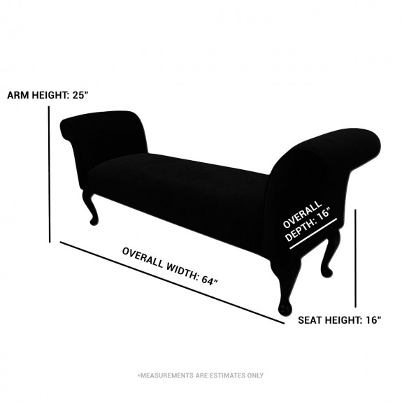 64" Large Window Seat Settle in a Plush Black Fabric