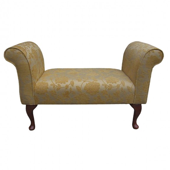 41" Standard Window Seat Settle in Woburn Floral Gold Chenille Fabric