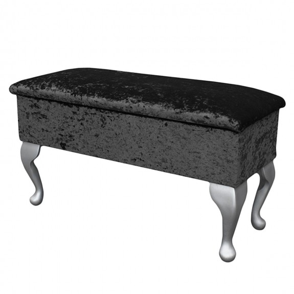 Medium Dressing Table Storage Stool in a Shimmer Ebony Crushed Velvet Fabric