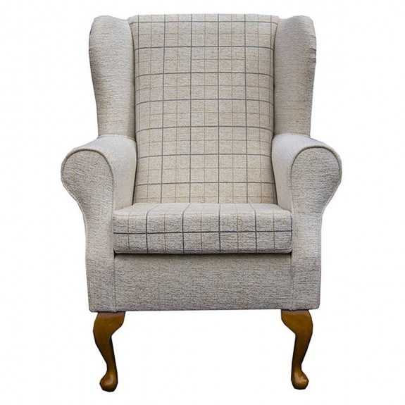 Standard Wingback Chair in a Maida Vale Check Stone Fabric | Beaumont
