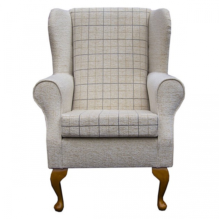 Standard Wingback Chair in a Maida Vale Check Stone Fabric | Beaumont Standard Wingback Chair in a Maida Vale Check Stone Fabric | Beaumont
