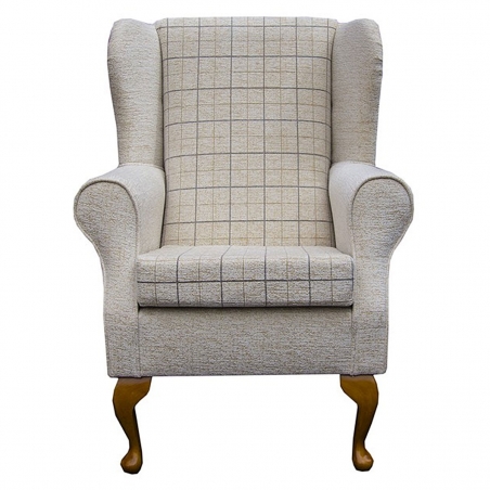 Standard Wingback Chair in a Maida Vale Check Stone Fabric | Beaumont