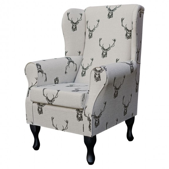 Standard Wingback Fireside Westoe Chair in a Designer Stag Charcoal Fabric